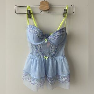 Victoria’s Secret 34B Blue Babydoll Lingerie Corset Top